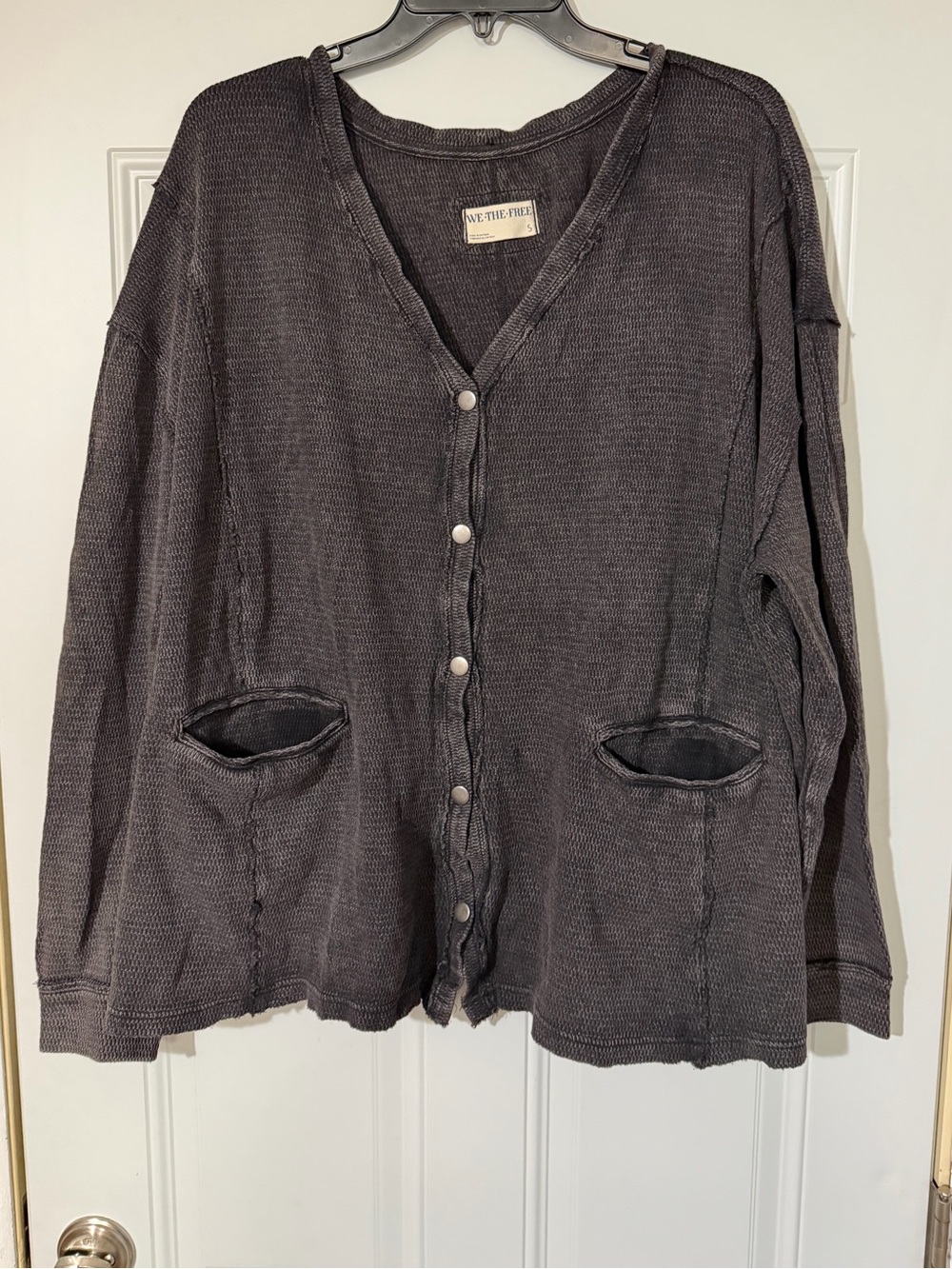 Free People We The Free Say What Cardi Oversized Acid Wash Button Front Cardigan
